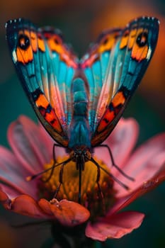 Beautiful butterfly on flower petals in colorful and highly detailed illustration. It can be used in lessons about insects, flowers, nature in books or use as wallpaper mobile phone screen, computer.