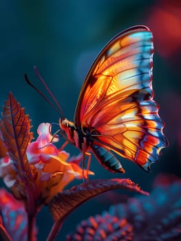 Beautiful butterfly on flower petals in colorful and highly detailed illustration. It can be used in lessons about insects, flowers, nature in books or use as wallpaper mobile phone screen, computer.