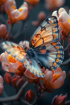 Beautiful butterfly on flower petals in colorful and highly detailed illustration. It can be used in lessons about insects, flowers, nature in books or use as wallpaper mobile phone screen, computer.
