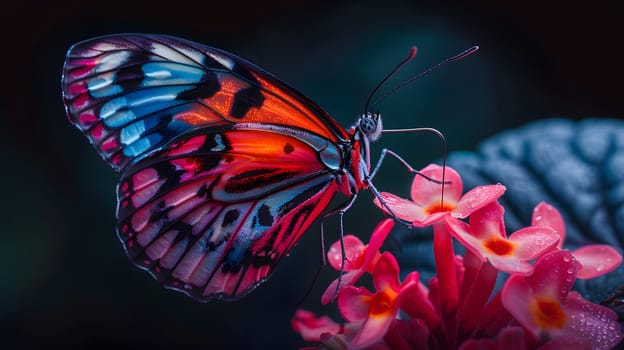 Beautiful butterfly on flower petals in colorful and highly detailed illustration. It can be used in lessons about insects, flowers, nature in books or use as wallpaper mobile phone screen, computer.
