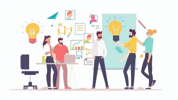 Witness the dynamic energy of a creative business team as they engage in brainstorming and ideation sessions, fueling innovation and fostering groundbreaking projects.