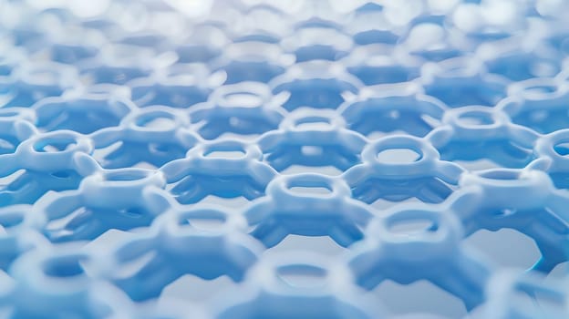 Dive into the ethereal world of graphene with our captivating abstract image, showcasing a delicate mesh pattern in striking shades of white and blue, evoking a sense of depth and complexity.