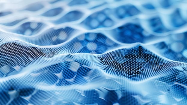 Dive into the ethereal world of graphene with our captivating abstract image, showcasing a delicate mesh pattern in striking shades of white and blue, evoking a sense of depth and complexity.