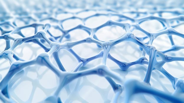 Dive into the ethereal world of graphene with our captivating abstract image, showcasing a delicate mesh pattern in striking shades of white and blue, evoking a sense of depth and complexity.