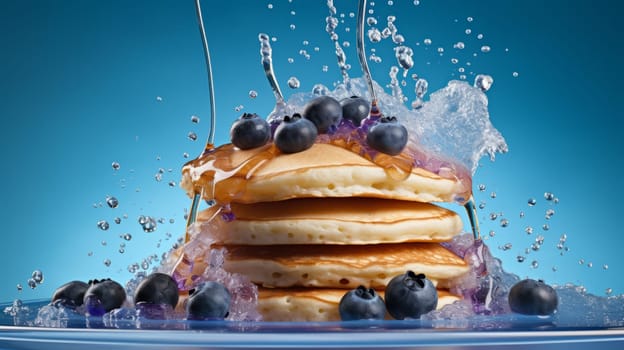 A blueberry making a sweet splash in pancake batter