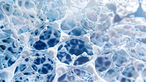 Dive into the ethereal world of graphene with our captivating abstract image, showcasing a delicate mesh pattern in striking shades of white and blue, evoking a sense of depth and complexity.