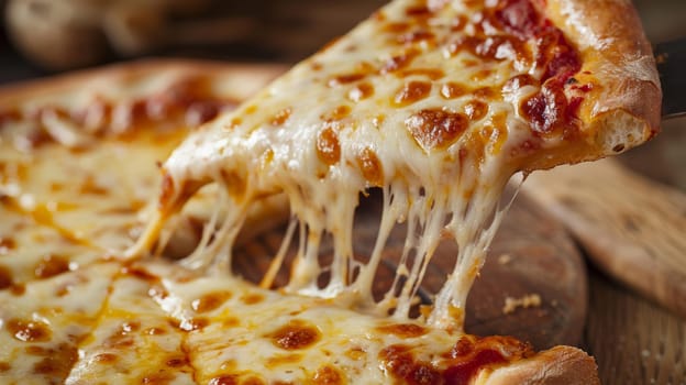 Indulge in the mouthwatering allure of a freshly baked Italian pizza slice, topped with gooey, melted cheese, and savory ingredients. This appetizing treat promises a burst of flavor with every bite, satisfying cravings and igniting the senses.