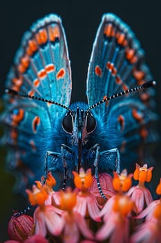 Beautiful butterfly on flower petals in colorful and highly detailed illustration. It can be used in lessons about insects, flowers, nature in books or use as wallpaper mobile phone screen, computer.