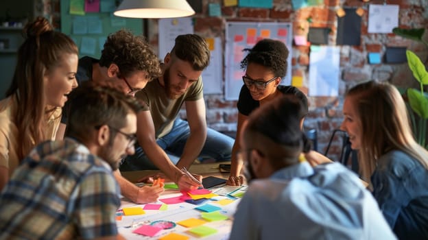 Witness the dynamic energy of a creative business team as they engage in brainstorming and ideation sessions, fueling innovation and fostering groundbreaking projects.