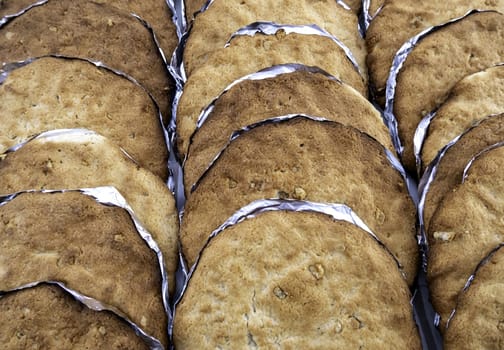 Detail of sweet Arestano dessert, unhealthy food