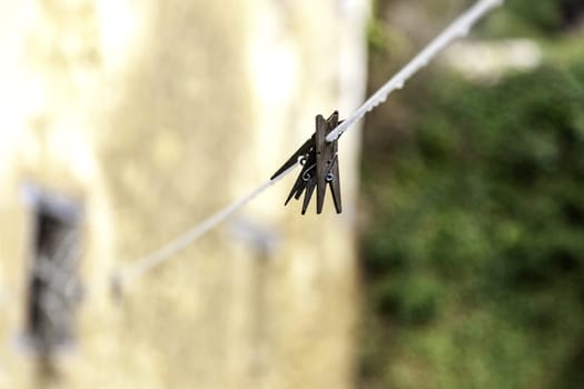 Detail of tools for hanging clothes, cleaning