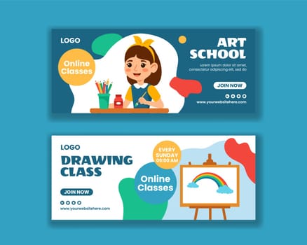 Art School Horizontal Banner Flat Cartoon Hand Drawn Templates Background Illustration