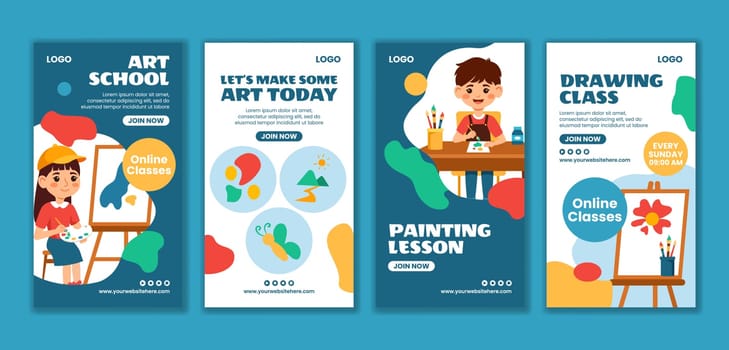 Art School Social Media Stories Flat Cartoon Hand Drawn Templates Background Illustration