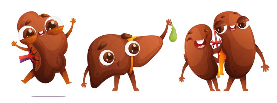 Adorable Cartoon Organ Characters. Loving Organ Buddies, Jumping for Joy!