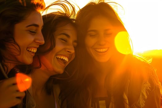 A group of young women standing next to each other, facing the camera with varied expressions, posing for a group shot. They are dressed in casual clothing and appear to be in a social setting.