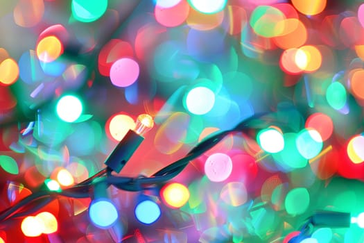 A close-up view of a string of lights, showcasing the intricate patterns and details of each individual bulb. The lights are shining brightly, creating a warm and inviting glow in the scene.