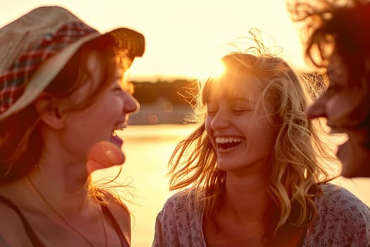 A group of young women standing next to each other, posing for a photo. They are smiling and appear to be having a good time. The women are wearing casual clothing and are in a diverse group.