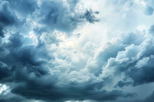 In the sky, clouds are scattered with some clouds in the background, creating a gloomy atmosphere. The clouds are varying in size and shape, adding depth to the overcast sky.