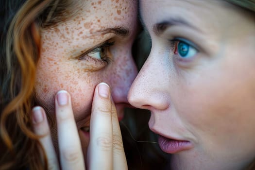 This close-up shot features two individuals with prominent freckles dotting their faces. The image showcases the details of their skin, highlighting the unique patterns and textures created by the freckles.