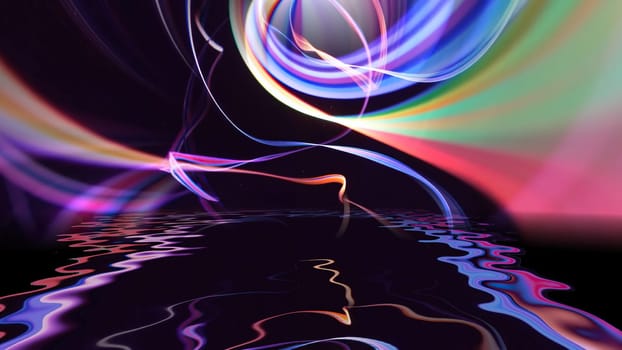 Colorful strings in motion against black background,Colorful strings in motion against black background