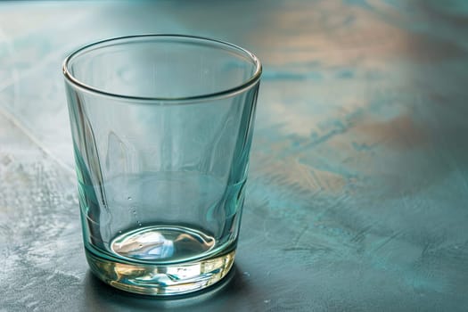 A clear glass filled with water is placed on top of a wooden table surface. The glass is half full, and droplets of condensation are visible on its exterior.