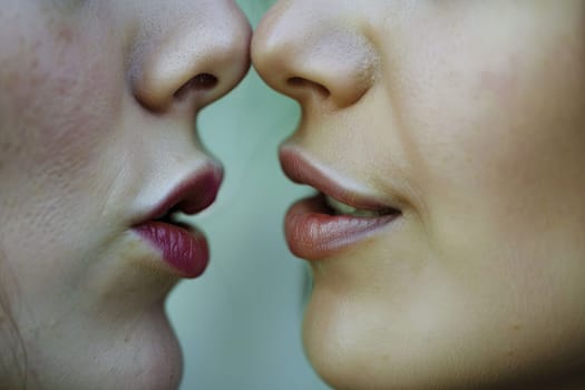 A close-up featuring two individuals with their mouths open, possibly engaged in conversation or expressing surprise. The focus is on the facial expressions and actions of the subjects.