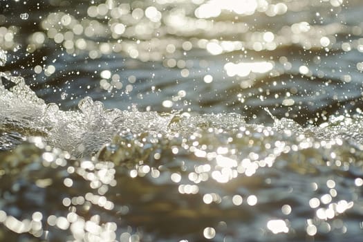 This close-up shot captures water with bubbles forming on its surface. The bubbles vary in size and shape, creating a dynamic and intriguing pattern on the waters surface.