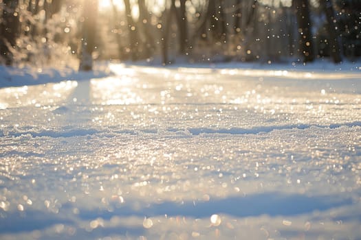 A snow-covered field with a row of trees in the background. The trees stand tall against the white blanket of snow, creating a stark contrast in the winter landscape.