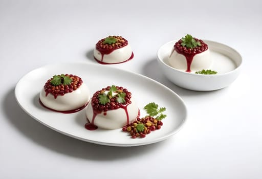AI generated chile en nogada, mexican food on a white plate surrounded by the ingredients