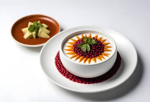 AI generated chile en nogada, mexican food on a white plate surrounded by the ingredients