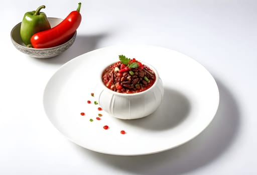 AI generated chile en nogada, mexican food on a white plate surrounded by the ingredients