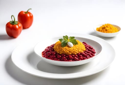 AI generated chile en nogada, mexican food on a white plate surrounded by the ingredients