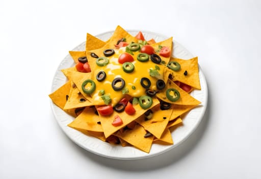 AI generated of nachos on a white plate with toppings