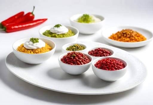 AI generated chile en nogada, mexican food on a white plate surrounded by the ingredients