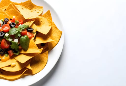 AI generated of nachos on a white plate with toppings