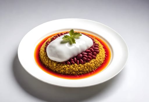 AI generated chile en nogada, mexican food on a white plate surrounded by the ingredients