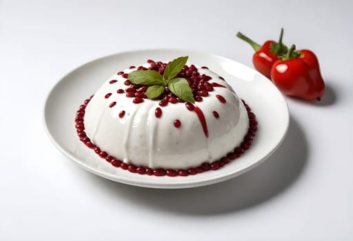 AI generated chile en nogada, mexican food on a white plate surrounded by the ingredients