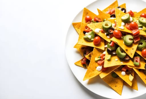 AI generated of nachos on a white plate with toppings