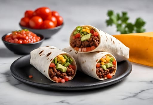 AI generated of burritos, mexican food surrounded by the ingredients