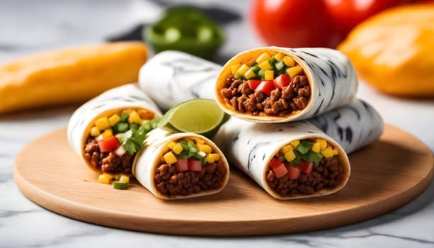 AI generated of burritos, mexican food surrounded by the ingredients