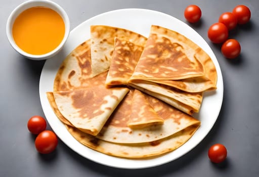 AI generated of a plate of quesadilals, a mexican cuisine, surrounded by the ingredients
