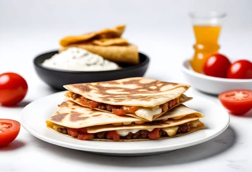 AI generated of a plate of quesadilals, a mexican cuisine, surrounded by the ingredients