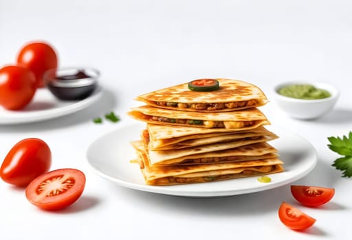 AI generated of a plate of quesadilals, a mexican cuisine, surrounded by the ingredients