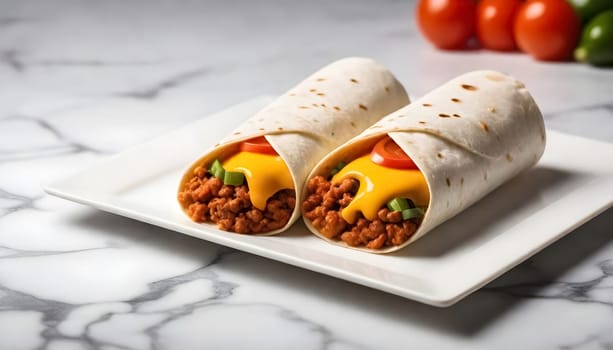 AI generated of burritos, mexican food surrounded by the ingredients