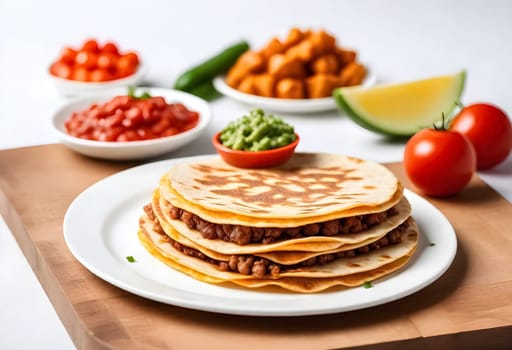 AI generated of a plate of quesadilals, a mexican cuisine, surrounded by the ingredients