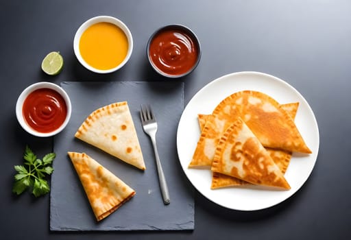 AI generated of a plate of quesadilals, a mexican cuisine, surrounded by the ingredients