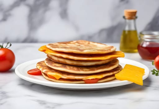 AI generated of a plate of quesadilals, a mexican cuisine, surrounded by the ingredients