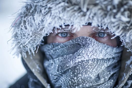 A person is shown covered in a blanket, with their face completely concealed within the folds of the fabric. The individual appears to be seeking warmth or comfort.