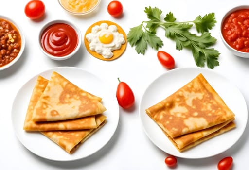 AI generated of a plate of quesadilals, a mexican cuisine, surrounded by the ingredients