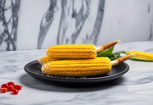 AI generated of Elote, Grilled Mexican Street Corn, charred cobs are slathered in sour cream based sauce, seasoned with chili powder and sprinkled with cheese, cilantro